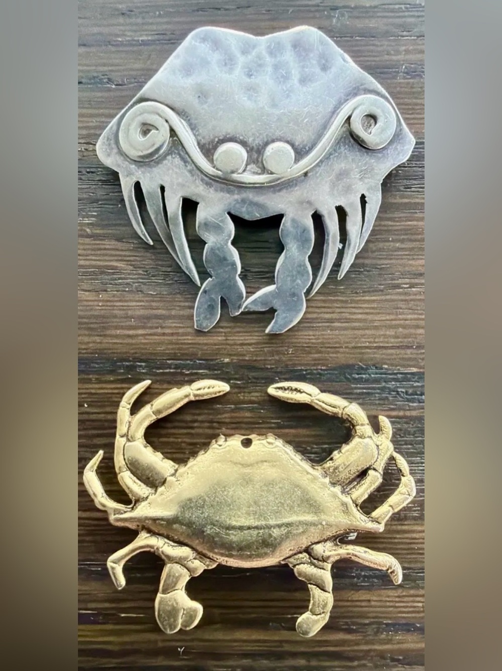 Sterling Silver Jellyfish & Gold Tone Crab Brooches/Pins
